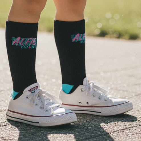 Alfie Kids Socks Skate Socks Black, Pink & Aqua Cotton