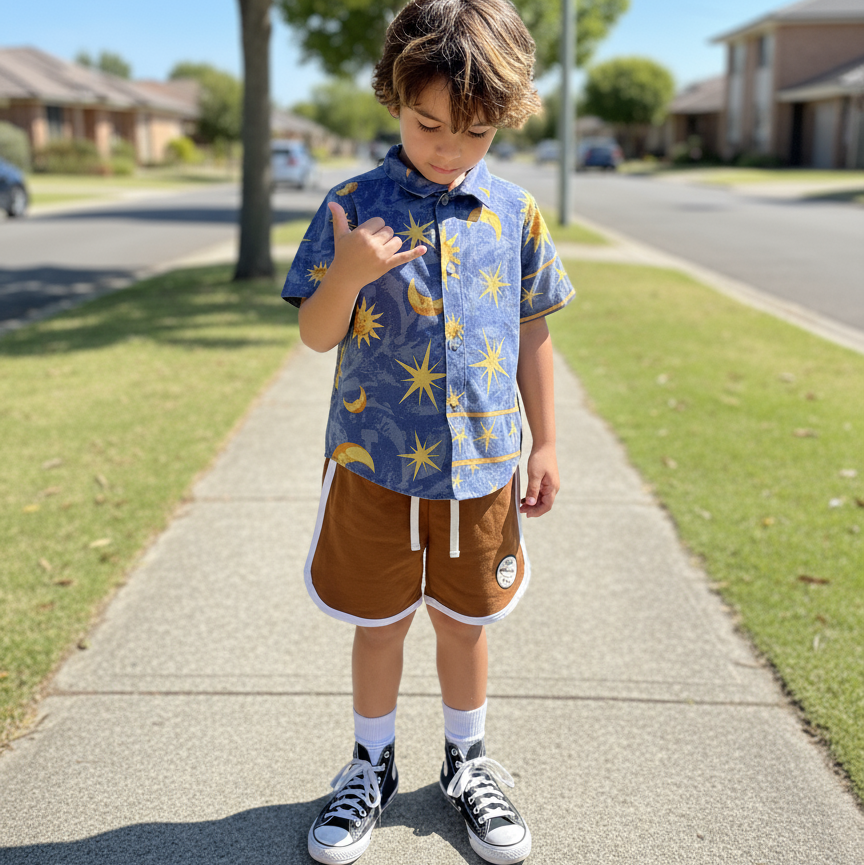 Alfie Vintage Party Shirt in Sun and Moon Print. Kids 6