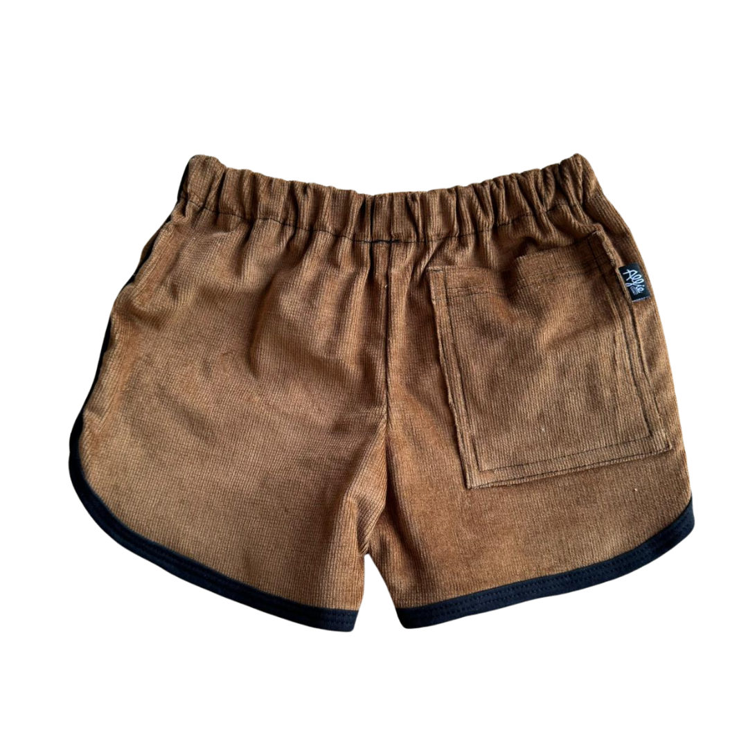 Alfie Cord Drill Shorts in Brown with Mad Dog Badge Kids Shorts 0-7