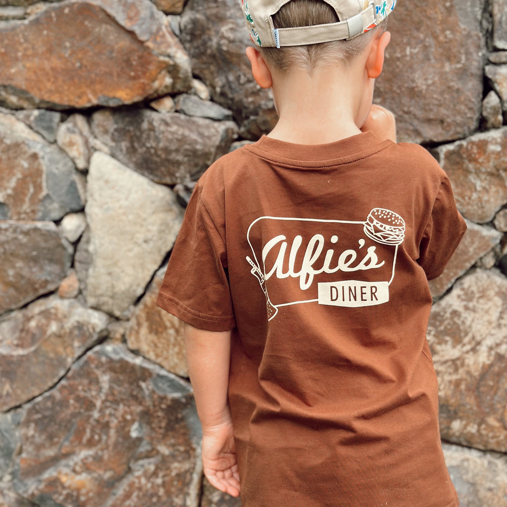 Alfie Diner Tee in Chocolate Brown Kids and Adults Sizes