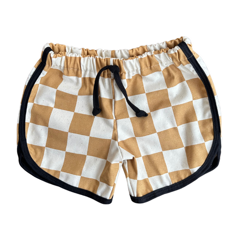 Alfie Mustard Checkerboard Shorts For Kids