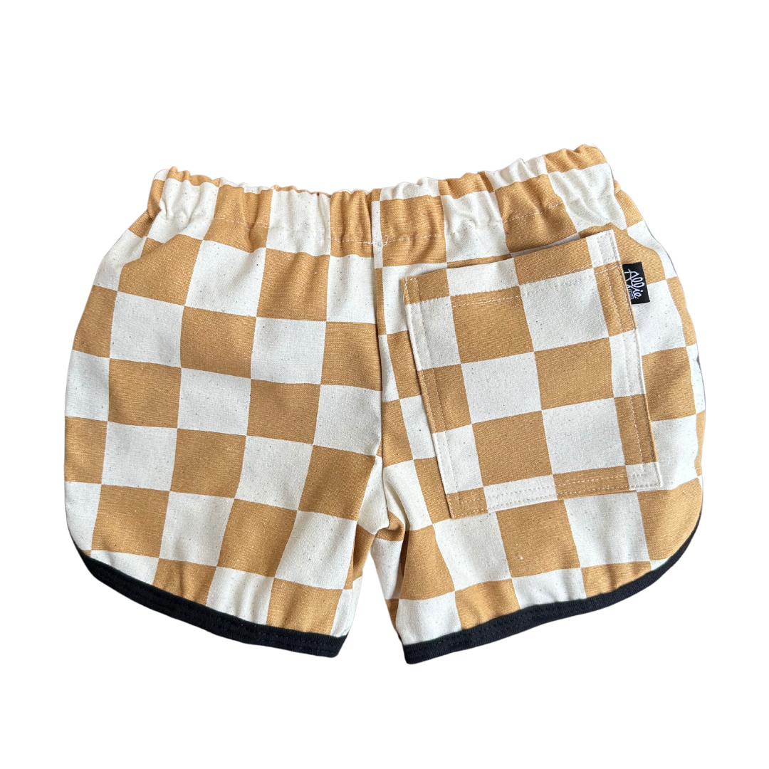 Alfie Mustard Checkerboard Shorts For Kids