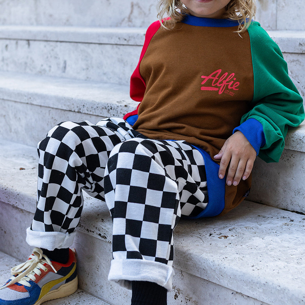 Alfie Kids Black White Checker Pants French Terry