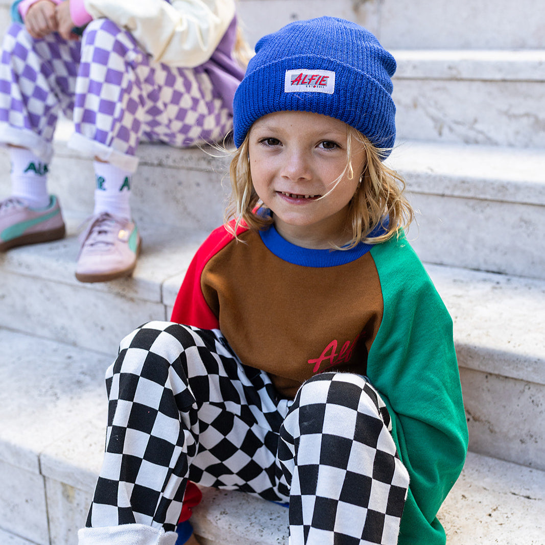 Alfie True Blue Tan Jumper Red Green Blue Kids Sweater 