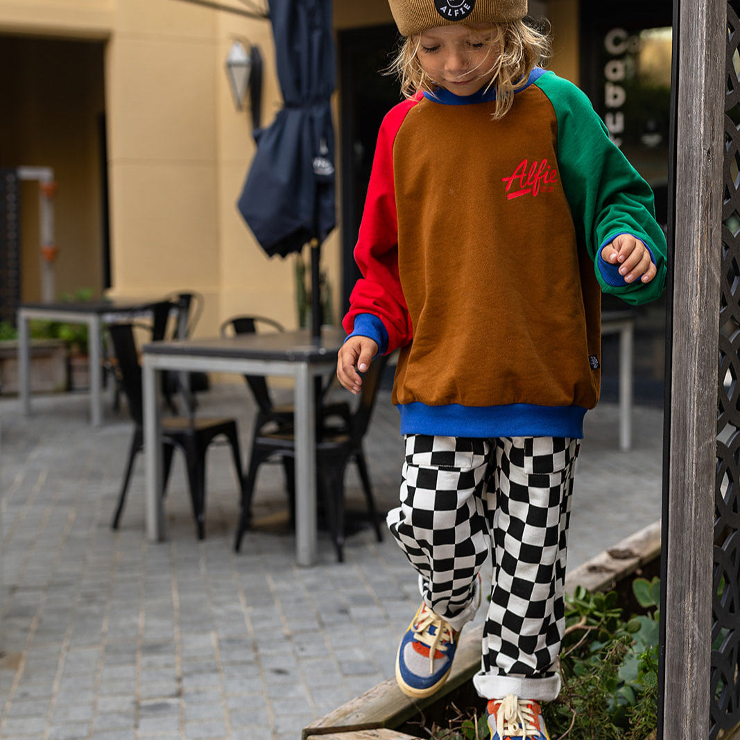 Alfie True Blue Tan Jumper Red Green Blue Kids Sweater 