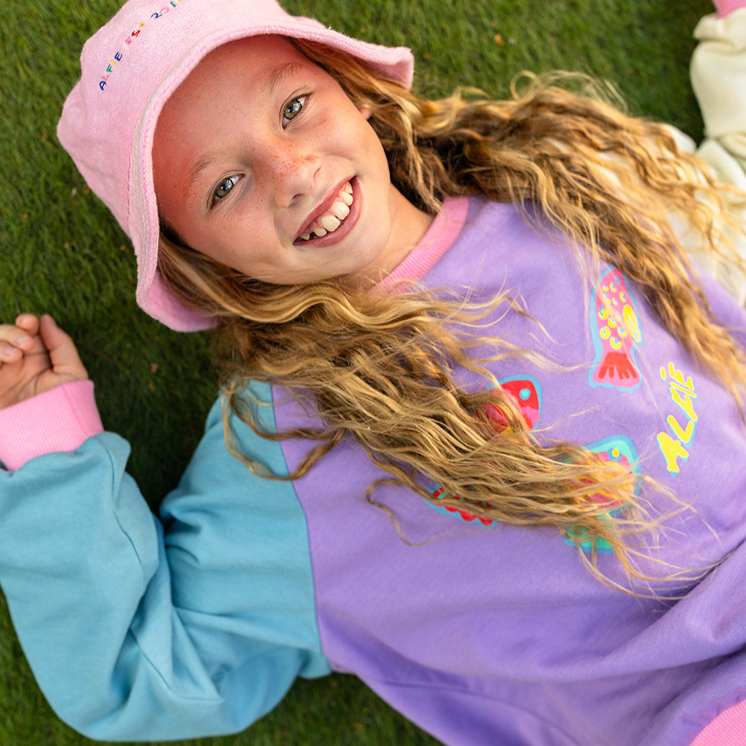 Alfie Bubble O’Fish Jumper paired with Grape Checker Pants