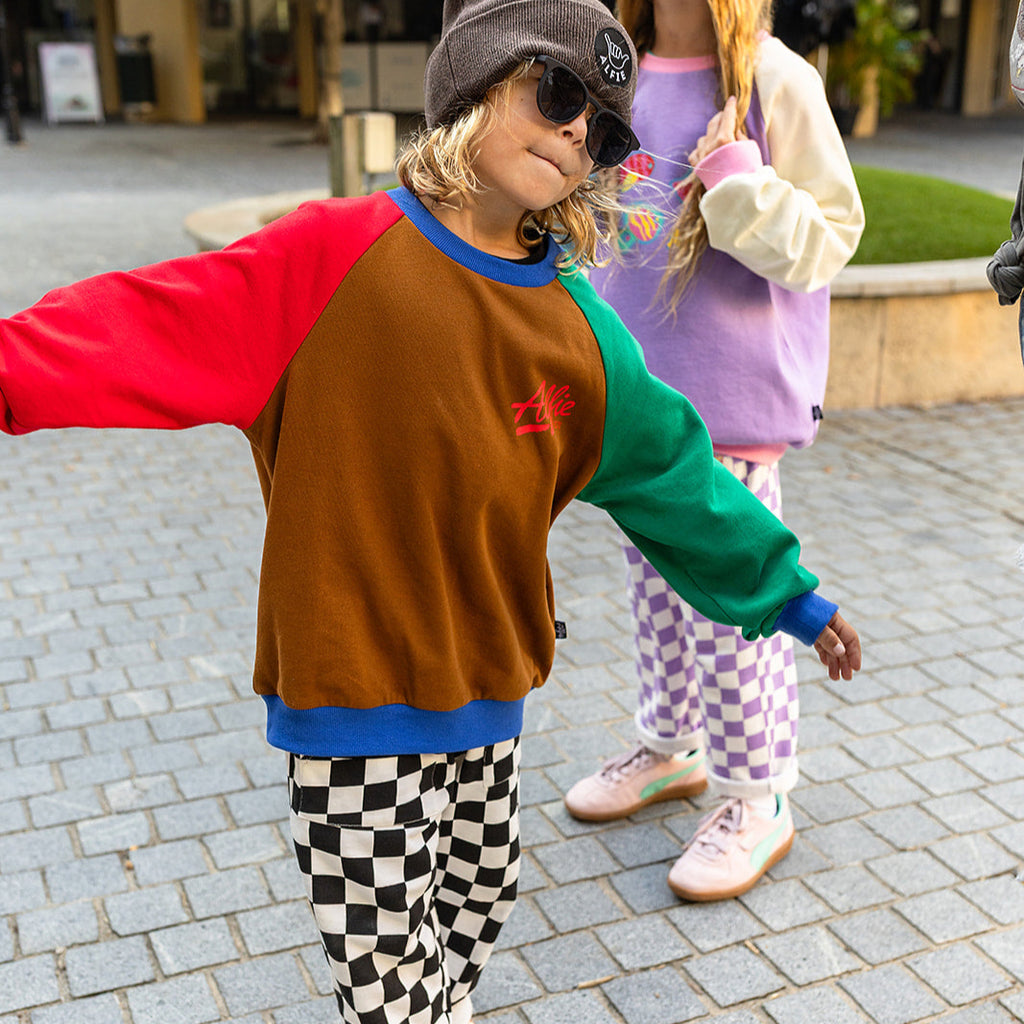 Alfie Kids Tan Blue Jumper Frech Terry Oversized