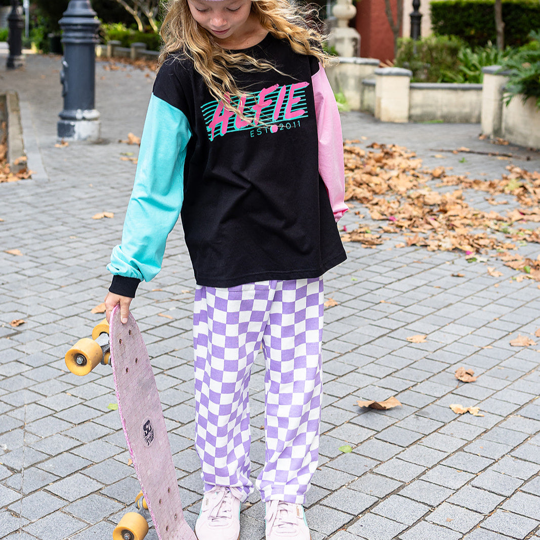 Alfie Kids Grape Checker Pants Girls French Terry Pants Skate Gear