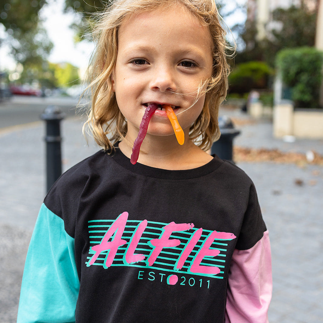 Alfie Black Aqua & Pink Radness Madness Long Sleeve Kids Tee