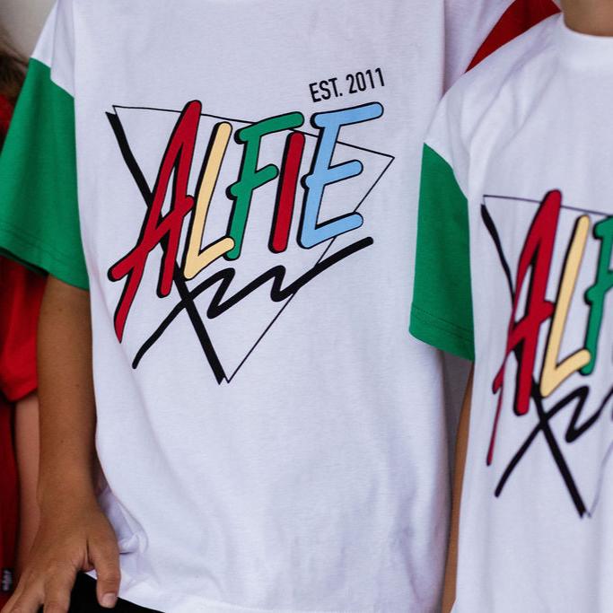 Alfie Kids Christmas T-Shirt White with Red & Green Sleeves