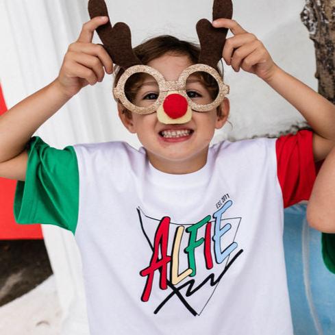 Alfie Christmas T-Shirt White with Red & Green Sleeves