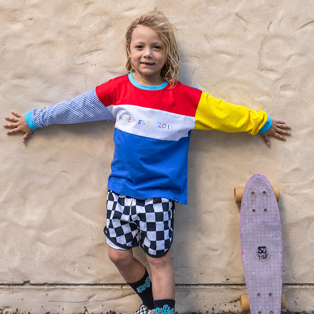 Alfie KidsBlack & White Checker Shorts Cotton Canvas