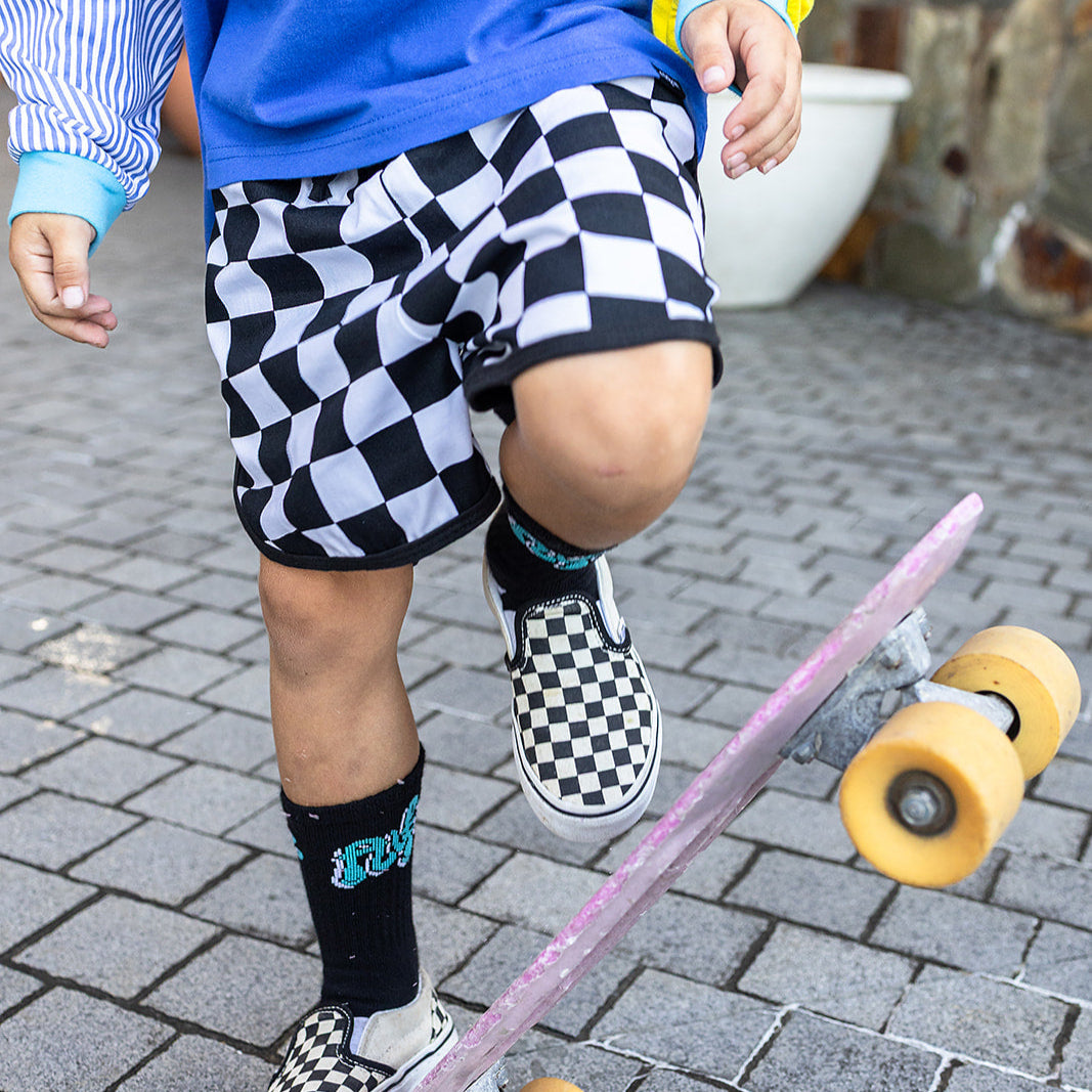 Alfie KidsBlack & White Checker Shorts Cotton Canvas