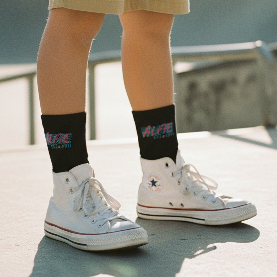 Alfie Kids Cotton Skate Socks Black Pink & Aqua