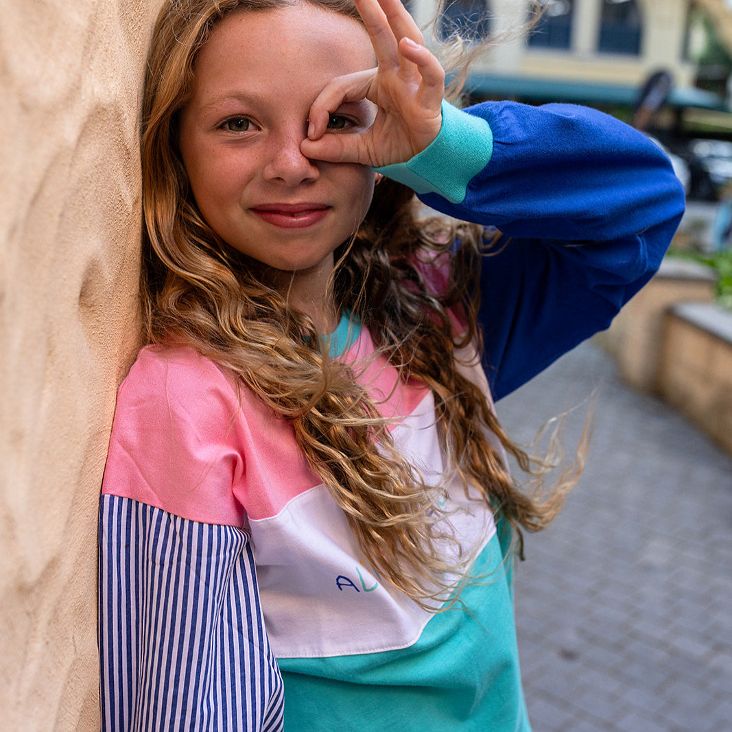 Alfie Kids Harvi Pink Blue & Aqua Long Sleeve TShirt Tee