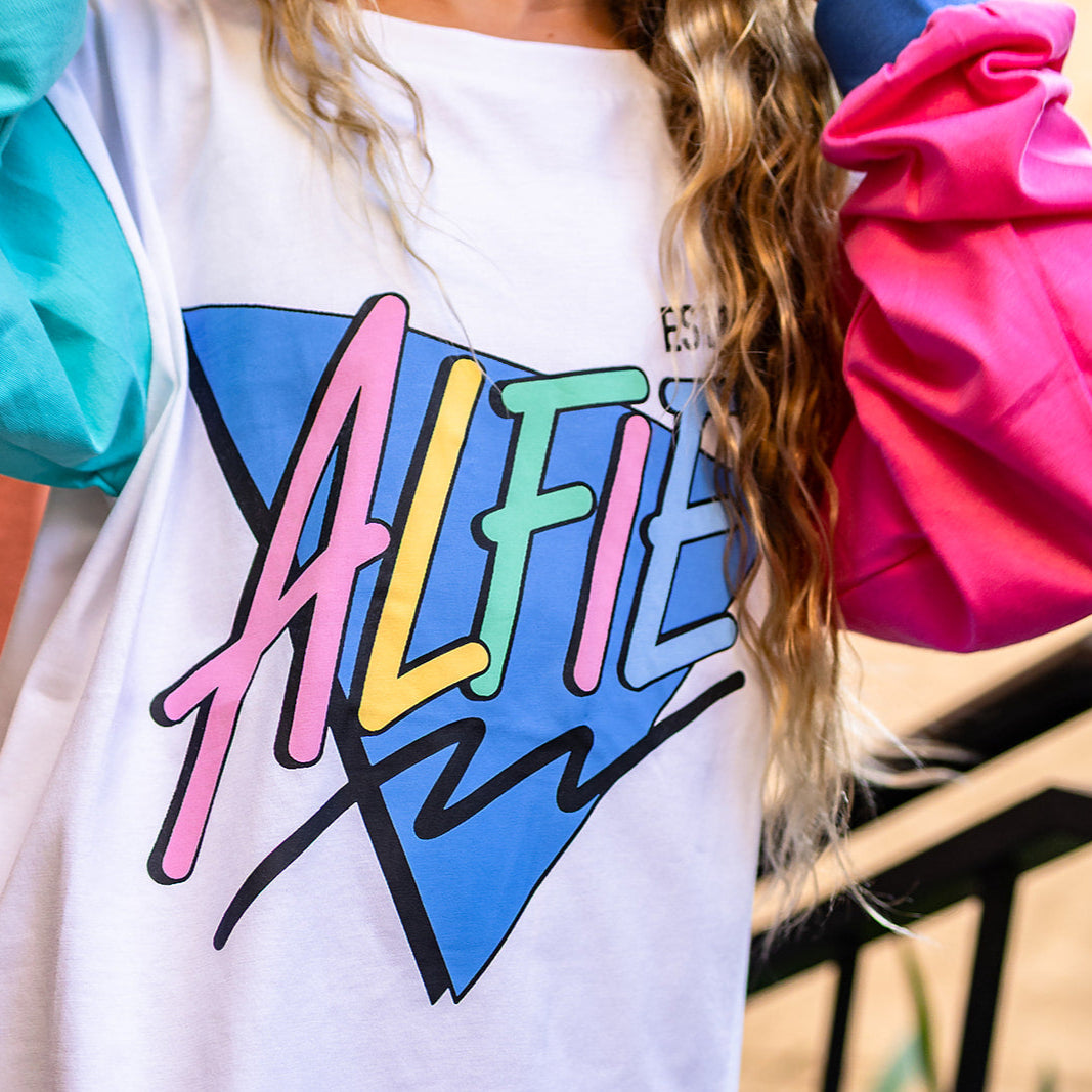 Alfie White Aqua & Pink Radness Bermuda Long Sleeve Kids Tee