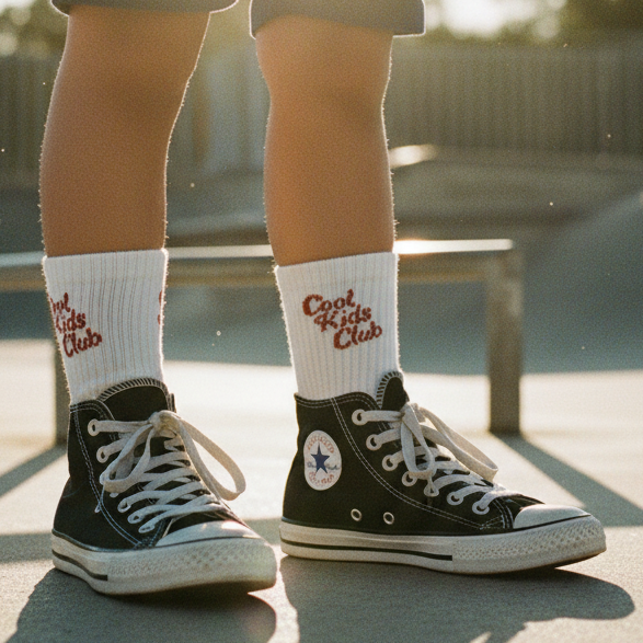 Alfie Kids Cotton Socks _ White with Cool Kids Club in Red