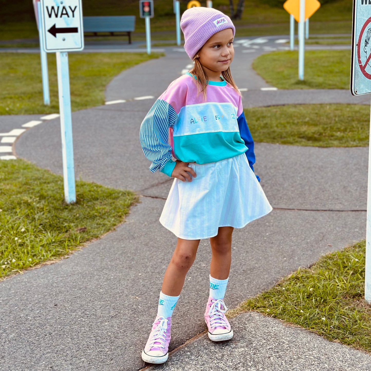 Alfie Party Skirt Pink and White Stripe