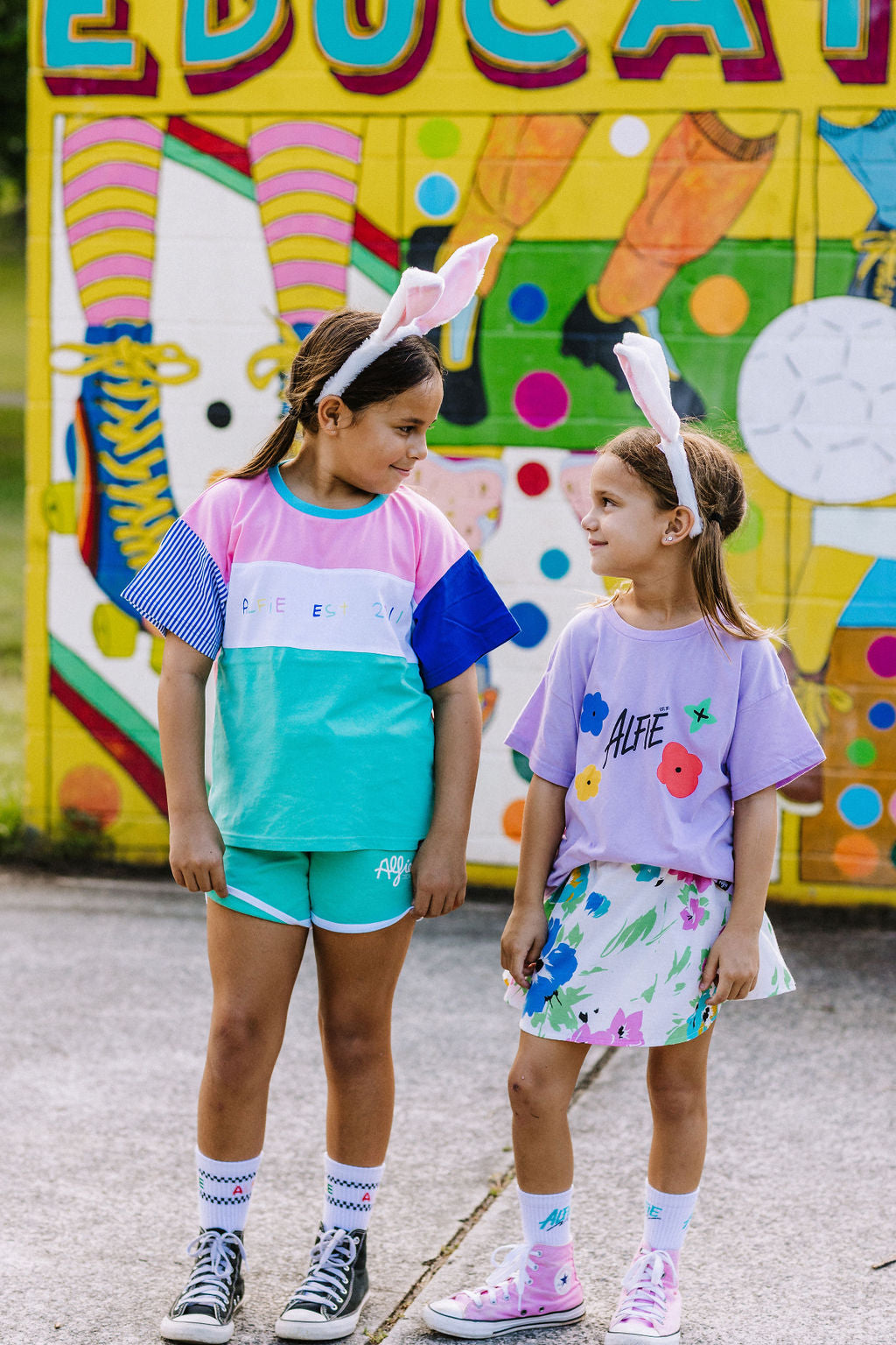 Alfie Harvi Block Tee in Blue Pink and Aqua for Kids 0-16