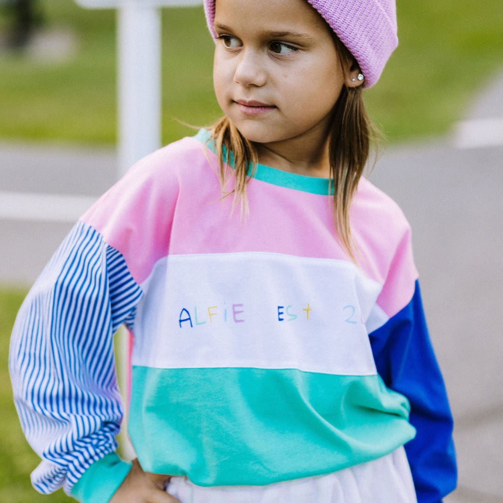 Alfie Harvi Pastel Pink Aqua and Blue Long Sleeve Kids Tee