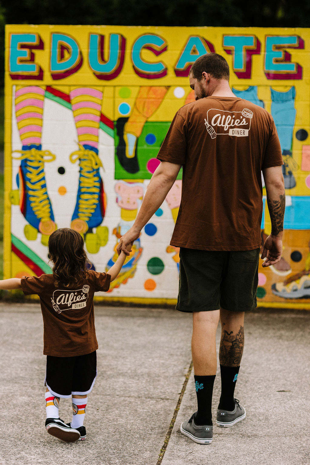 Alfie Diner  Kids and Adults Tee in Brown with Tan Print
