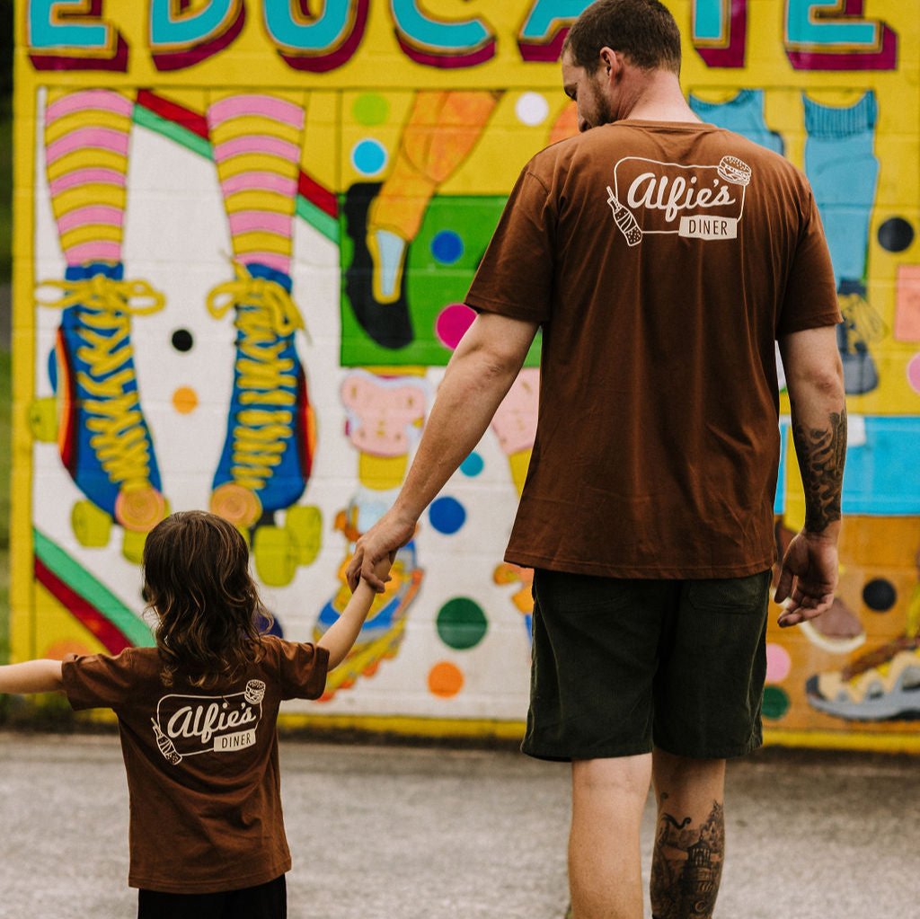 Alfie Diner  Kids and Adults Tee in Brown with Tan Print