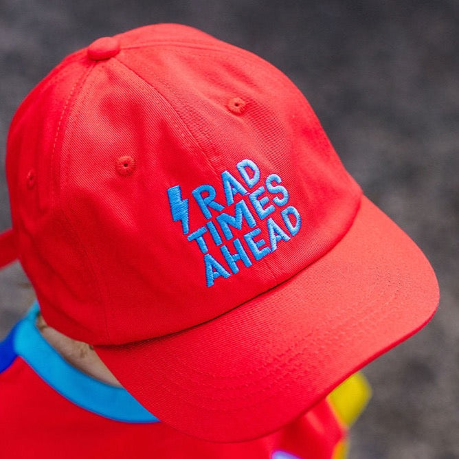 Alfie Red Dad Cap with Blue Rad Times Ahead