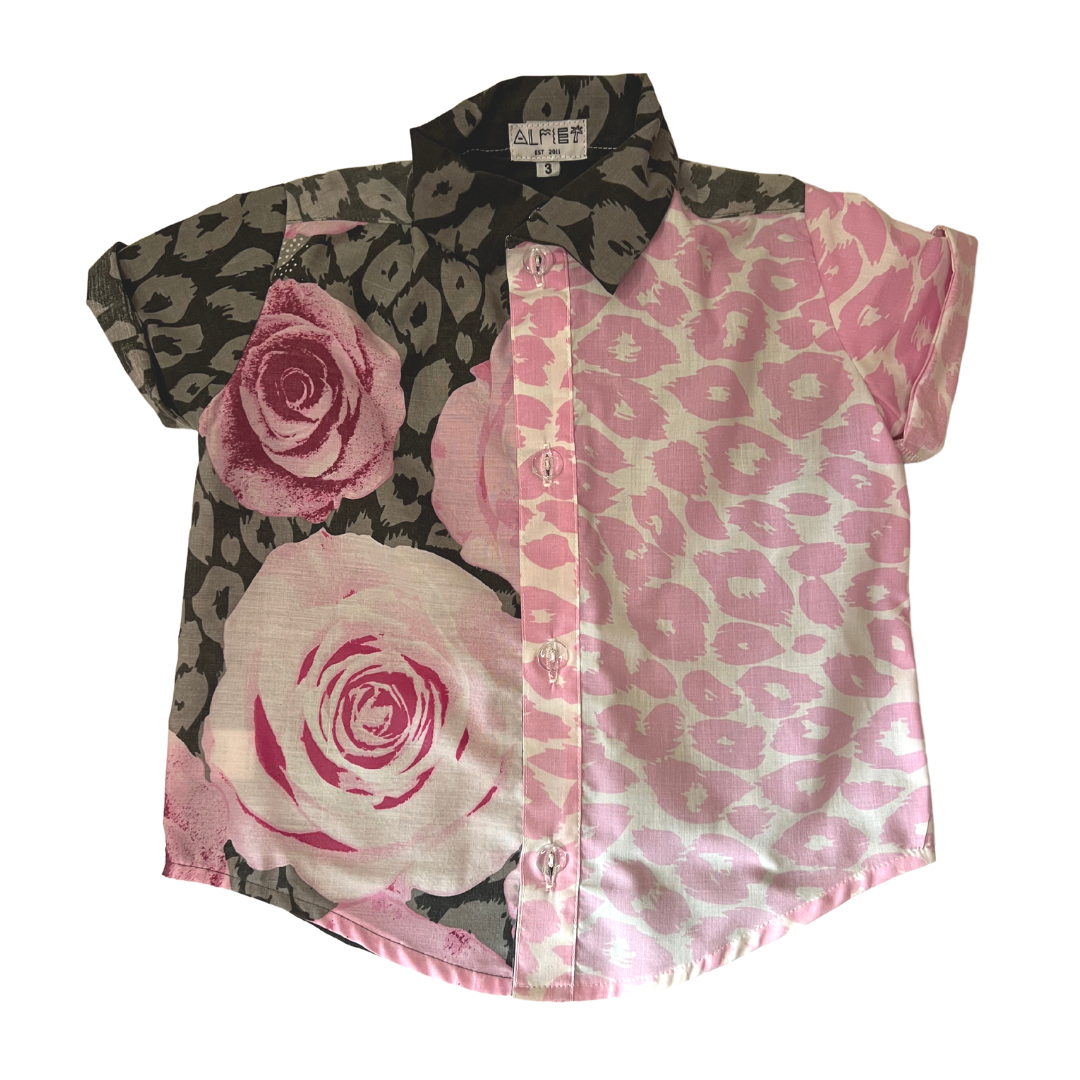 Alfie Vintage Party Shirt Pink Leopard Boys Shirt Size 3