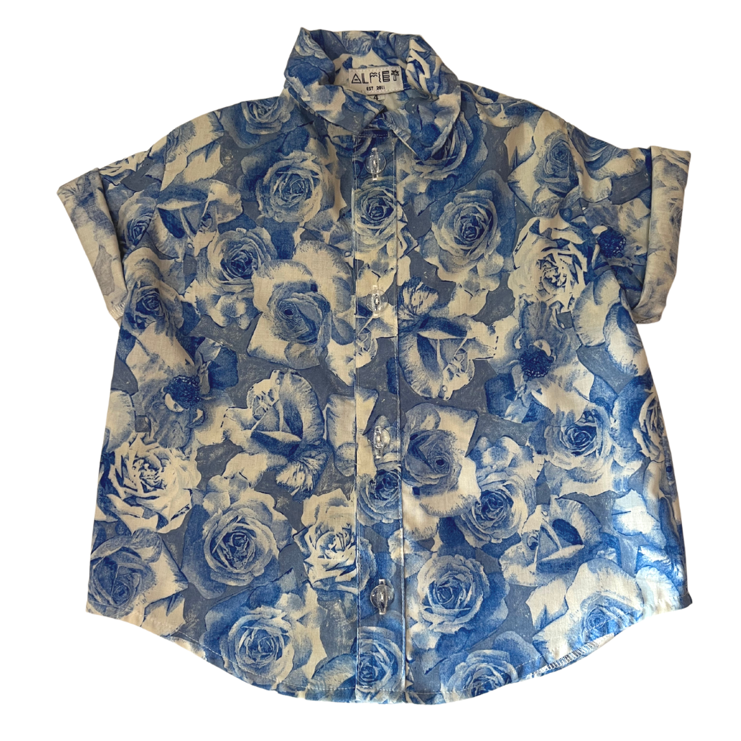 Blue Floral Party Shirt Alfie Vintage Fabric Size 4