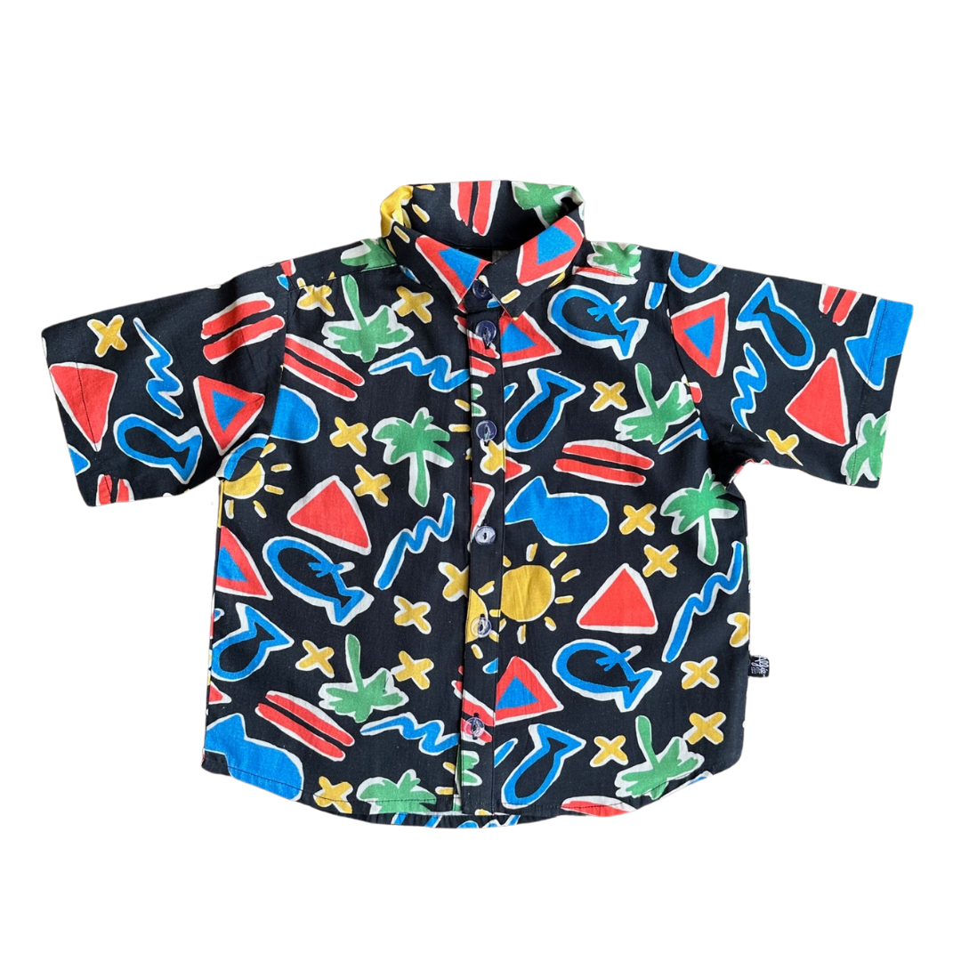 Alfie Black Retro Party Shirt Kids and Adults Sizes. Black Cotton Poplin. 