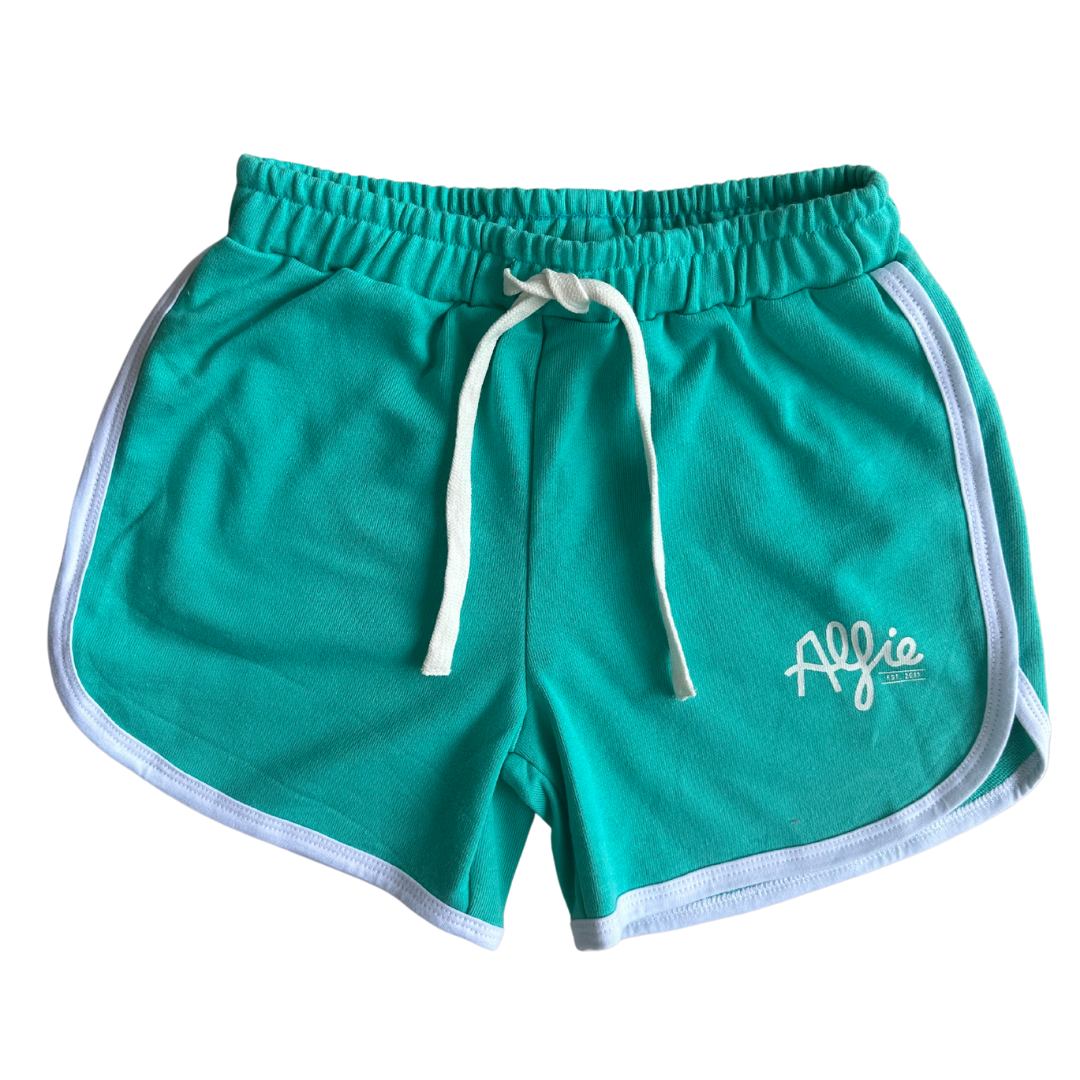 Alfie Aqua Terry Cotton 70s Tennis Shorts for Kids With White Piping