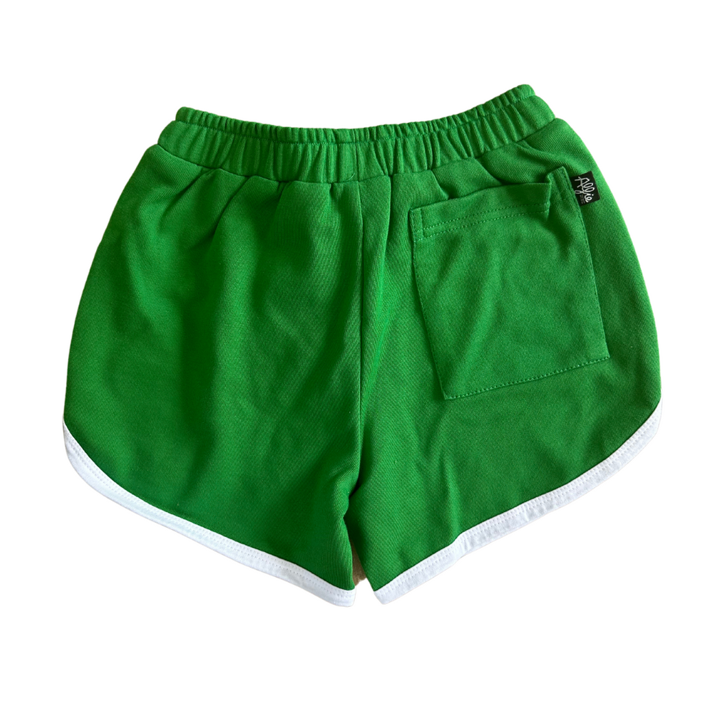 Kids Bright Green Alfie Terry Cotton 70s Style Shorts With White Trim Available in sizes 0-10