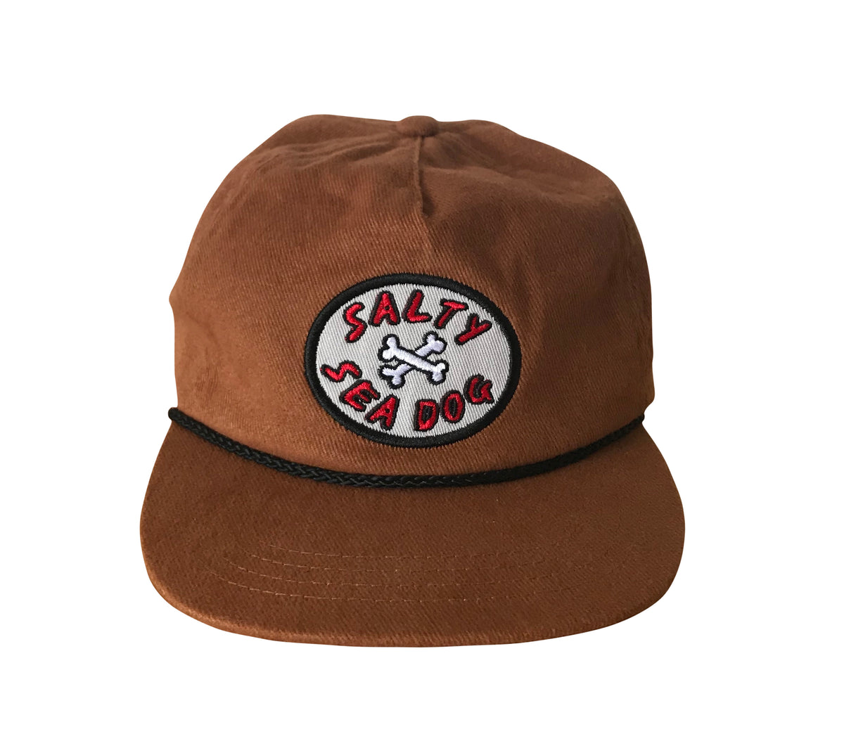 Alfie Salty Sea Dog Tan Cotton Twill 5 Panel Kids Cap Hat . Designed in Australia.