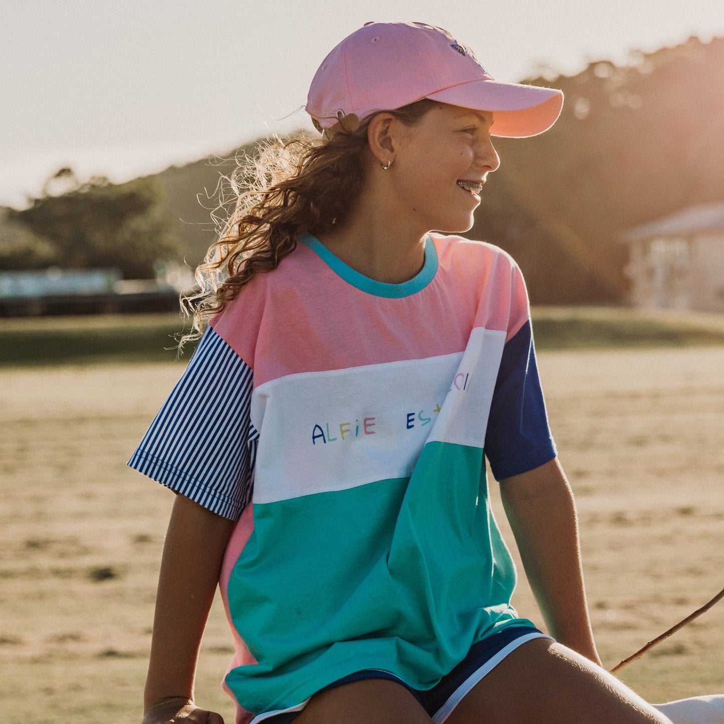 Alfie Harvi Kids Pink Blue Aqua Block Tee