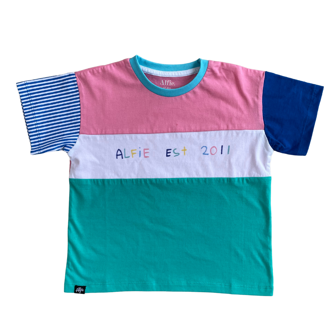Harvi Block Tee Pink Aqua and Blue Stripe Kids Tee Tshirt